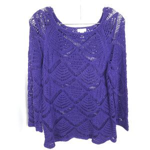 Chico's 1 Womens 8 Purple Open Knit Pullover Scoop Neck Sweater